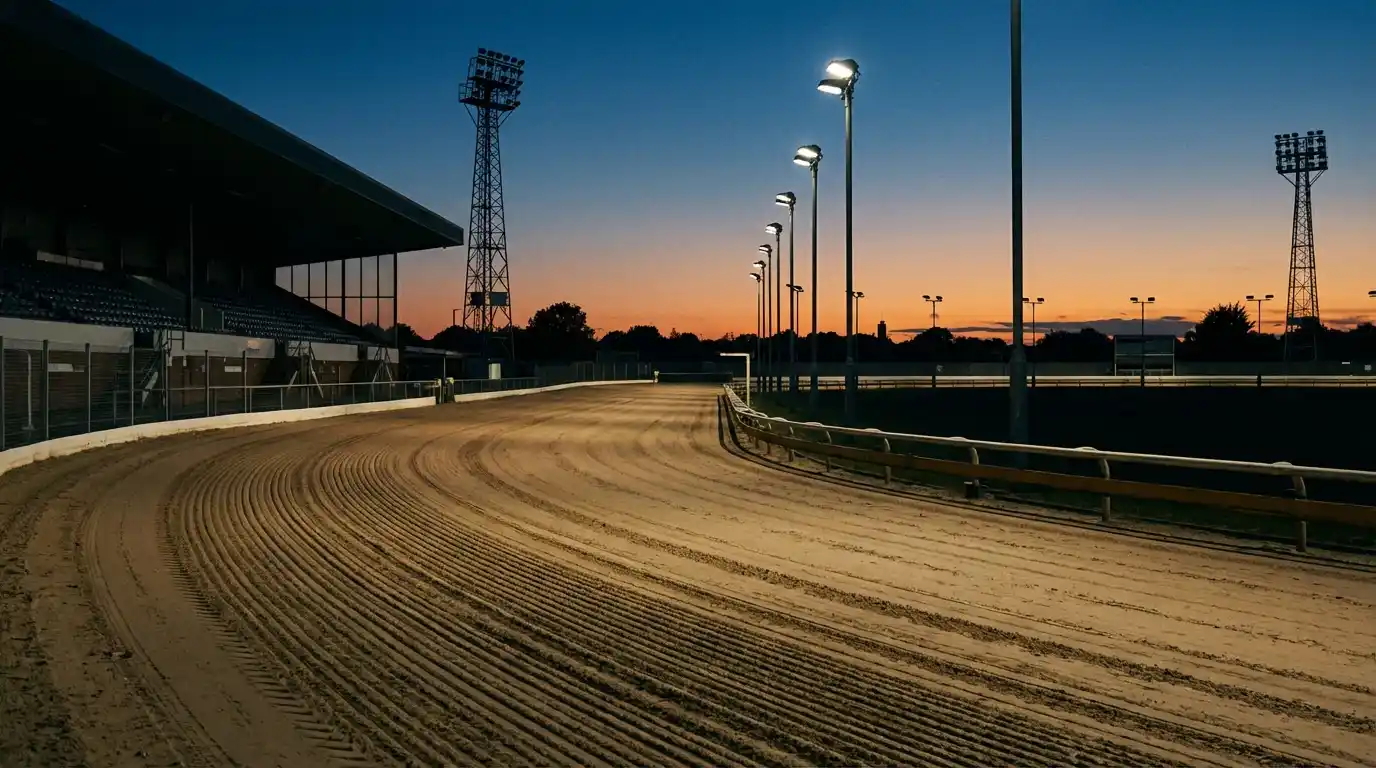Empty greyhound racing track before a major competition