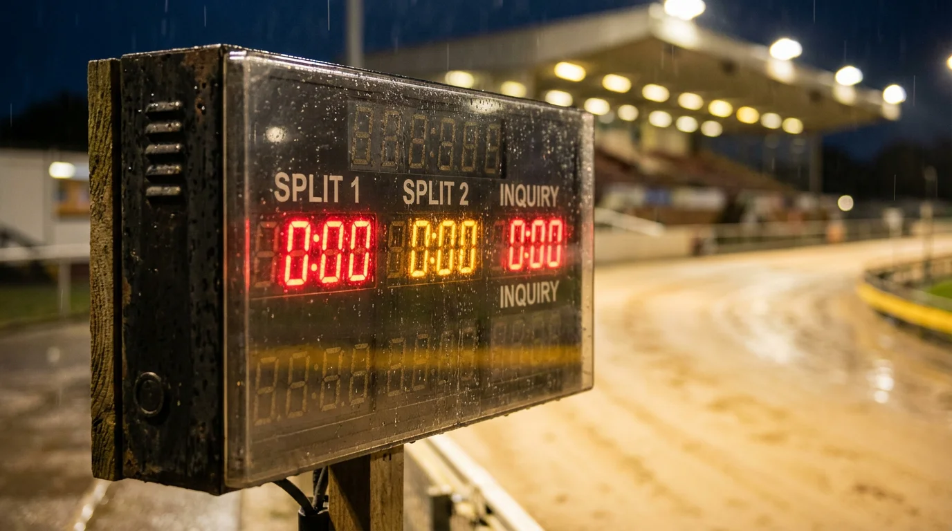 Electronic timing display at a greyhound racing track
