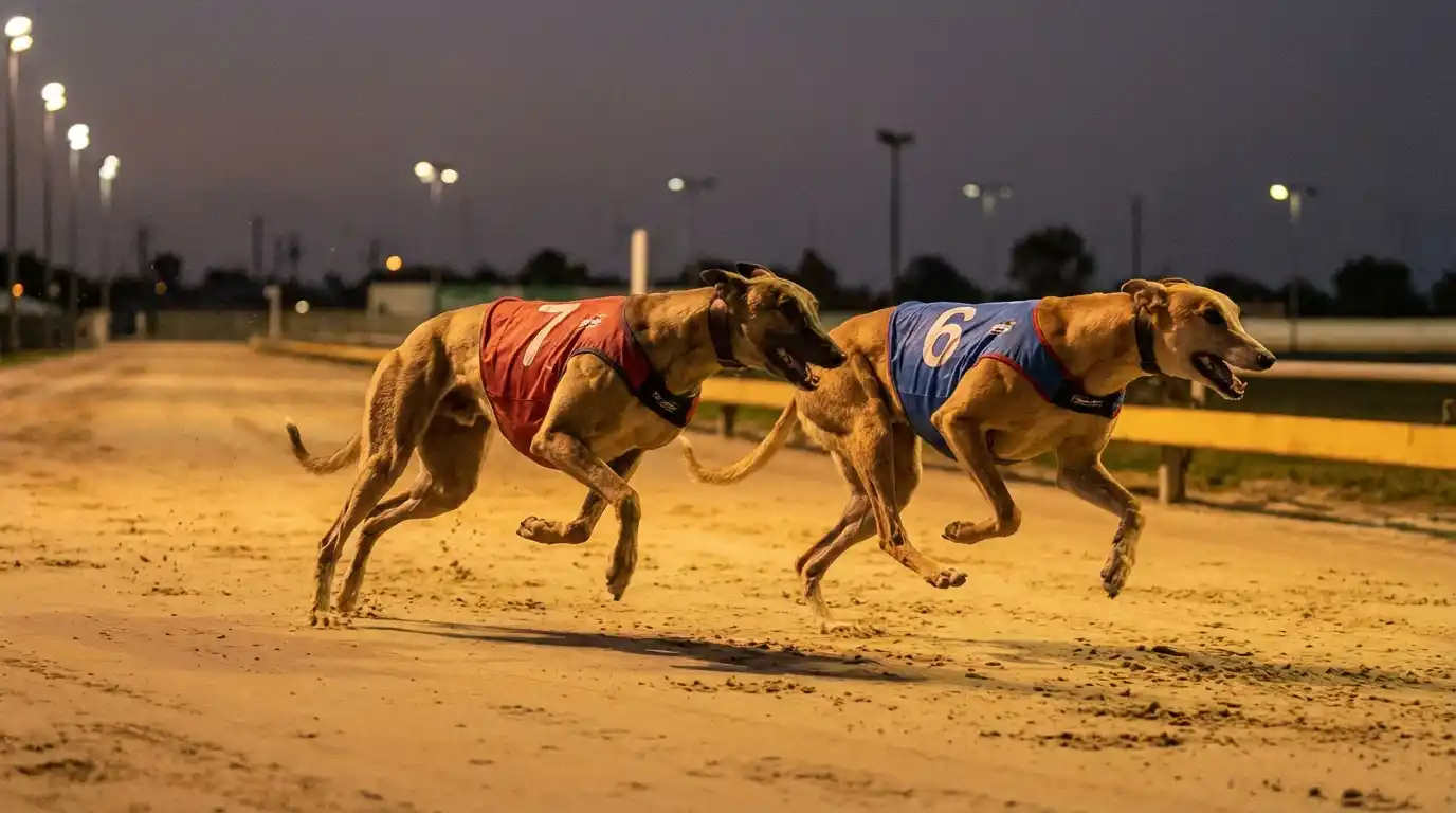 Greyhounds racing over a staying distance at a UK track